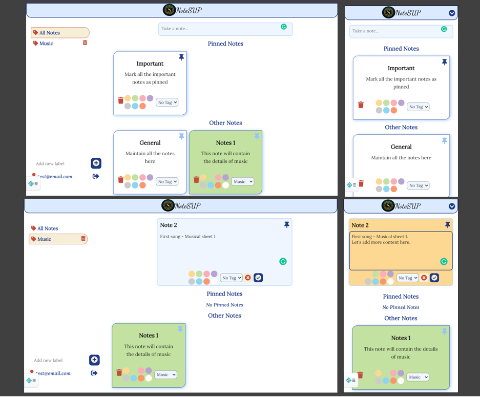 NoteSUP personal notes application screenshot